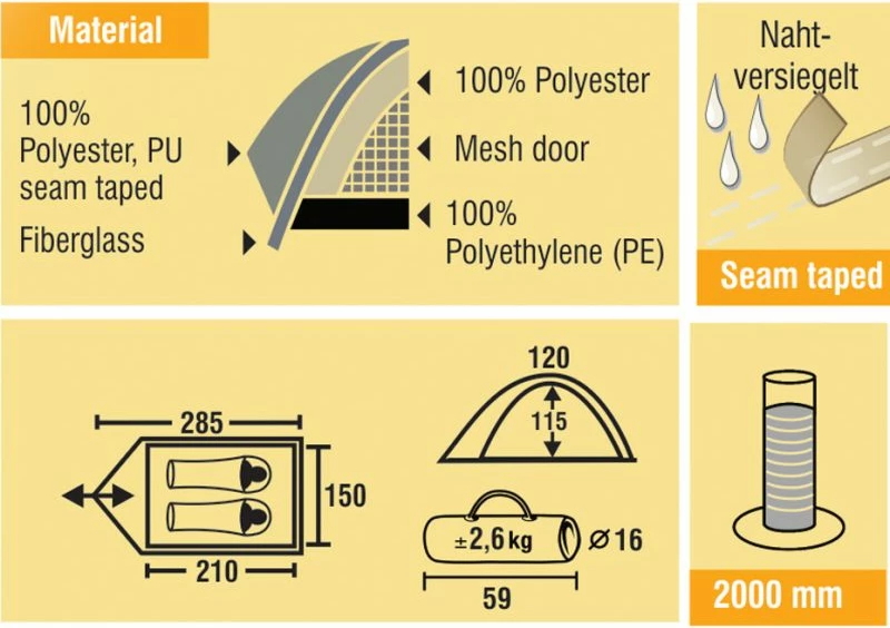 Tendë kampingu Yakimasport Best Camp Hobart 2 15160, 2 persona