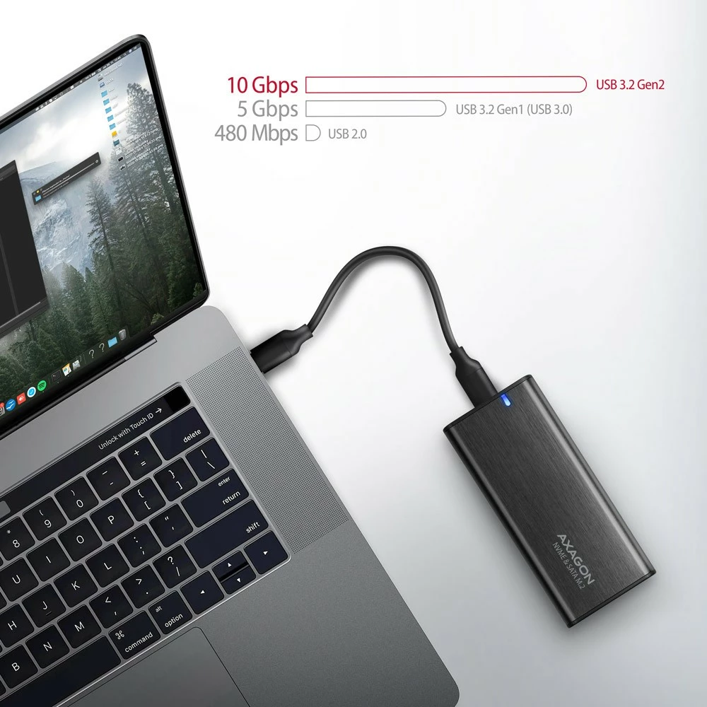 Kasë e jashtme AXAGON EEM2-SB2 për SSD M.2 NVMe/SATA, USB-C 3.2 Gen 2, Alumini, e zezë