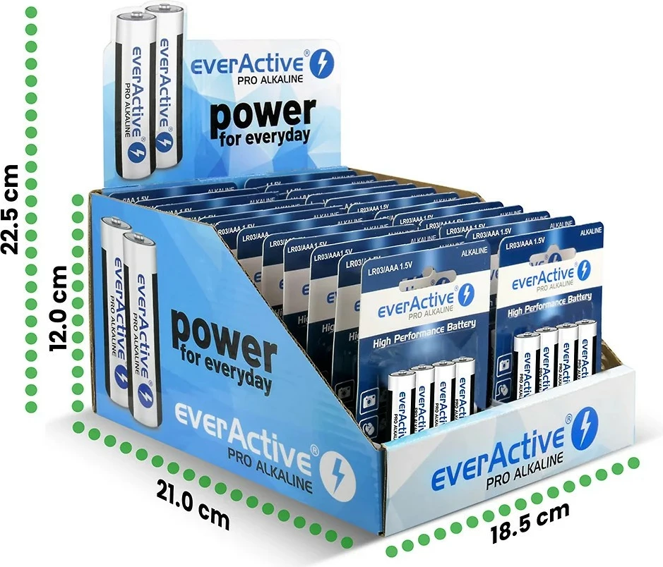 Bateri alkaline everActive LR03/AAA, 96 copë, paketim ekspozues