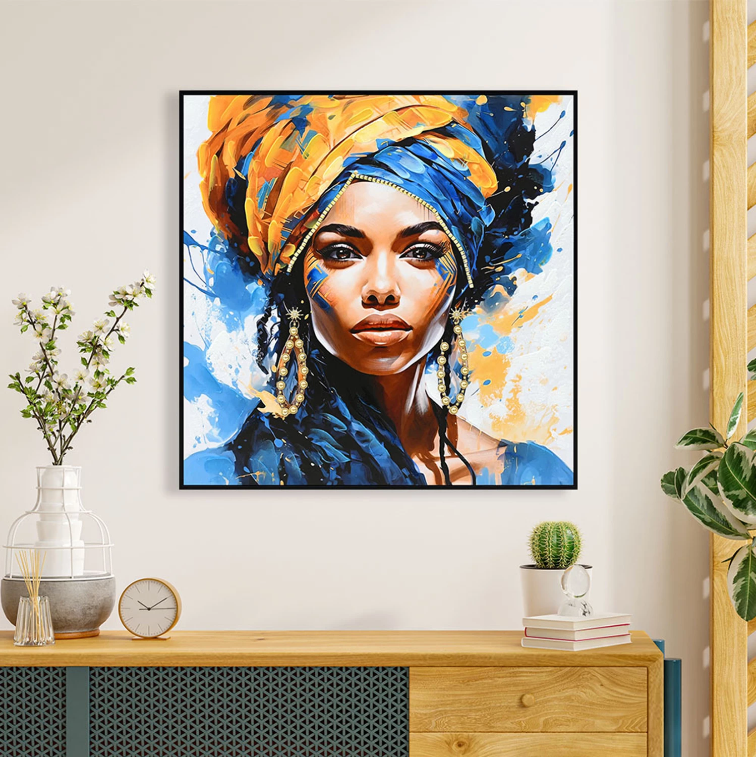 Pikturë muri FH4565, kornizë PS e zezë, kanavacë e printuar, figurë gruaje, 82x4,5x82 cm