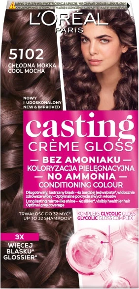 Ngjyrë për flokë L'Oreal Paris Casting Creme Gloss 5102 Cool Mocha për femra, 1 copë