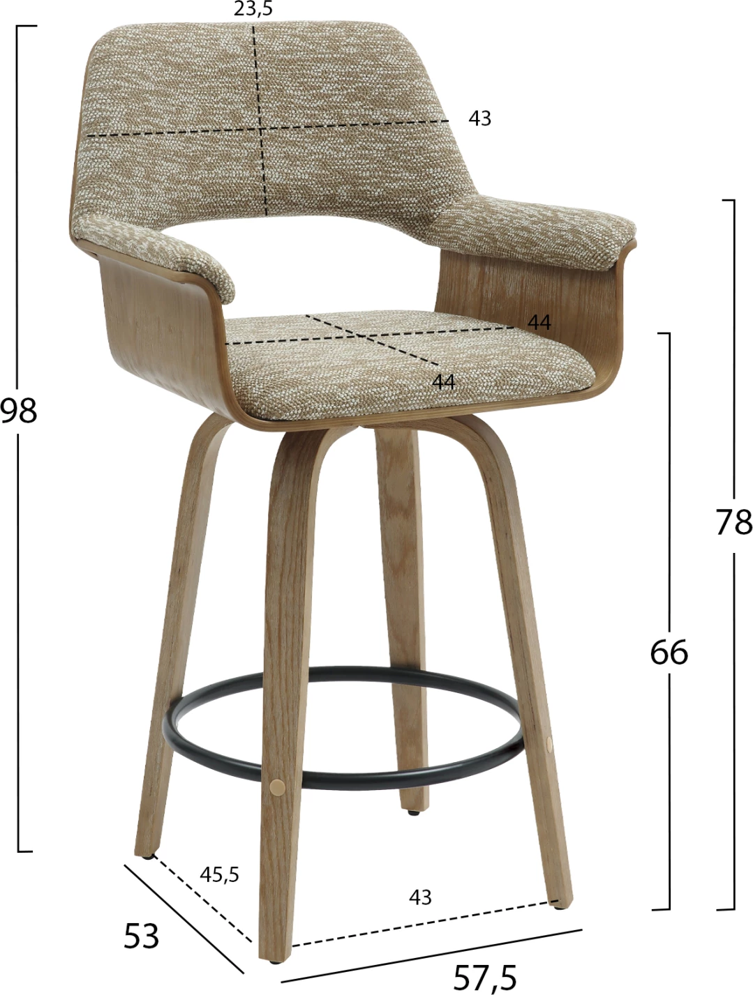 Karrige për bar mesatare CLIPP FH9987.01, dru i bardhë, pëlhurë bezhë, 57,5x53x98H cm, set prej 2 copë