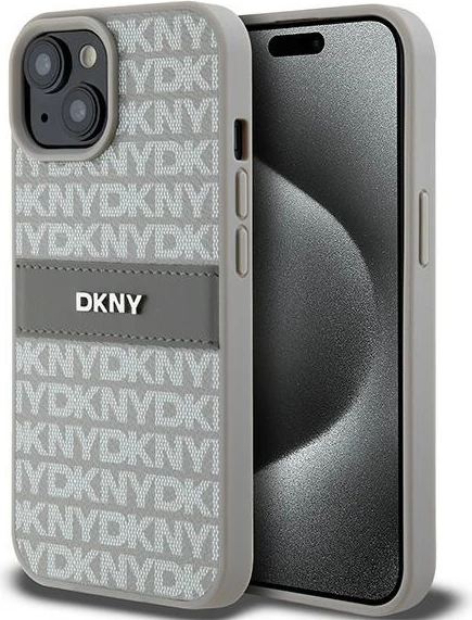 Mbështjellës DKNY Mono Stripe & Metal Logo për iPhone 15/14/13, 6.1", Bezhe