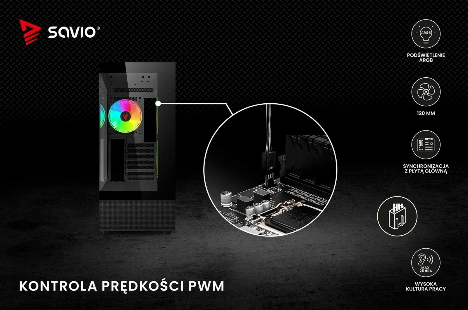 Ventilator kompjuteri Savio BLAST 120mm ARGB, 3-pin 5V, 4-pin 12V, i zi