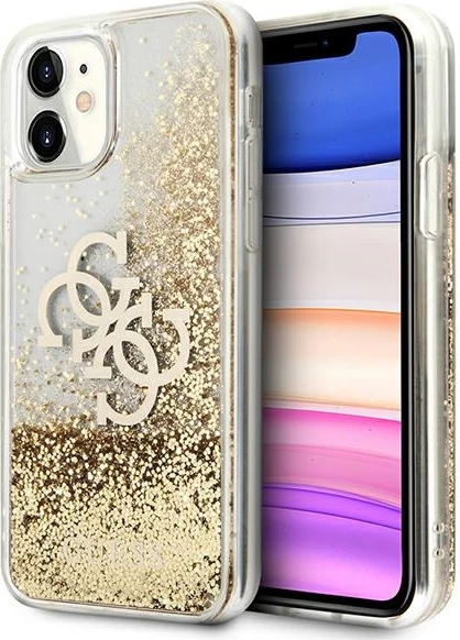 Mbështjellës Guess 4G Big Liquid Glitter për iPhone 11/XR, Ari