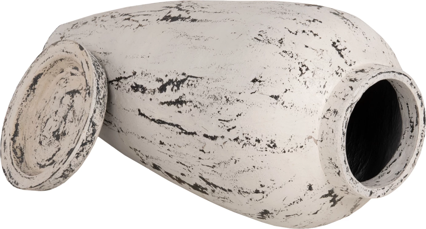 Vazo dekorative për dysheme me bazë pjatë LAUREL FH7927 terrakotë në patinë të bardhë Φ55x120Hcm