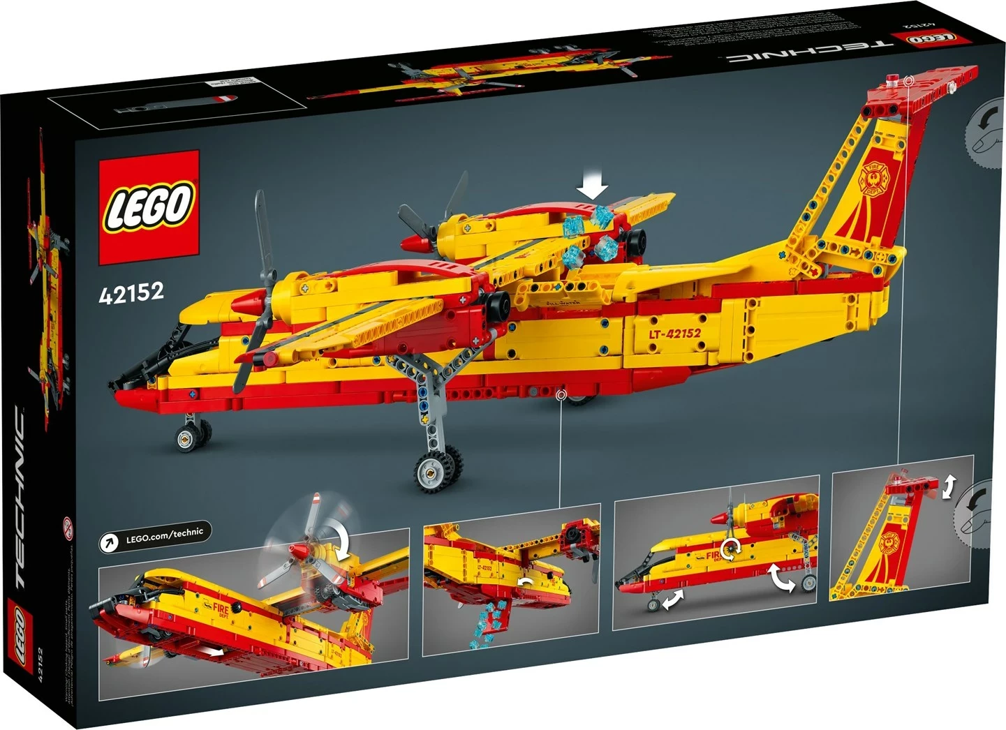 Lodër ndërtimi LEGO Technic 42152, Avion zjarrfikës, 1134 pjesë, Verdhë dhe Kuqe