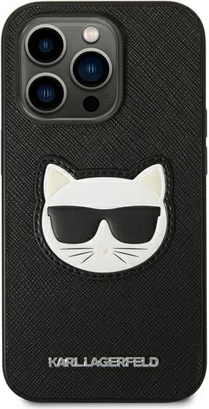Mbështjellës Karl Lagerfeld KLHCP14LSAPCHK për iPhone 14 Pro 6.1", Saffiano Choupette Head Patch, i zi