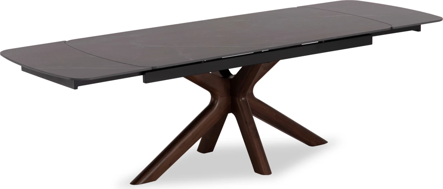 Tavolinë ngrënieje HORIZON, sipërfaqe qeramike, këmbë betuli me shtresë arre, CD18091.01, 180x90x76cm