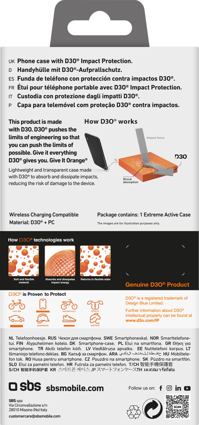 Mbështjellës SBS Extreme Active D3O për iPhone 16, Transparent