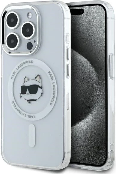Mbështjellës Karl Lagerfeld IML Metal Choupette Head MagSafe për iPhone 15 Pro Max, Bardhë