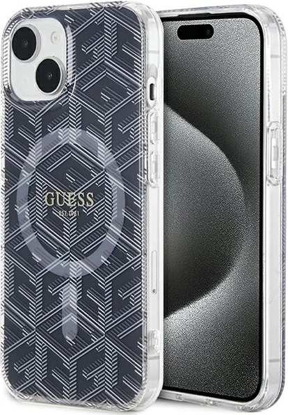 Mbështjellës Guess IML GCube MagSafe për iPhone 15/14/13, i zi