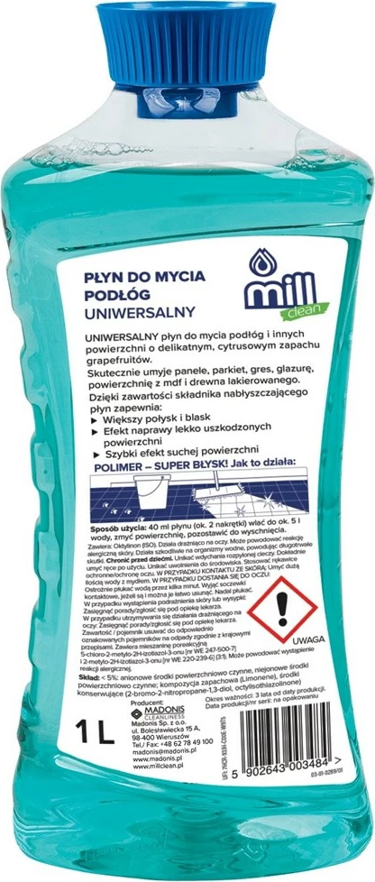 Solucion universal për pastrim dyshemeje MADONIS Mill Clean, 1L, aromë grejpfruti