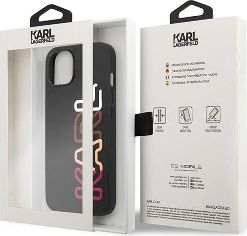 Mbështjellës Karl Lagerfeld për iPhone 13, 6.1", Hardcase, Multipink Brand, i zi