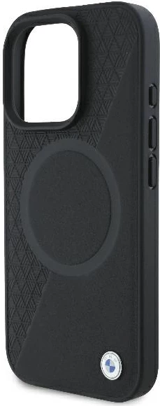 Mbështjellës BMW Signature Leather Half Textured & Circle MagSafe për iPhone 16 Pro, i zi