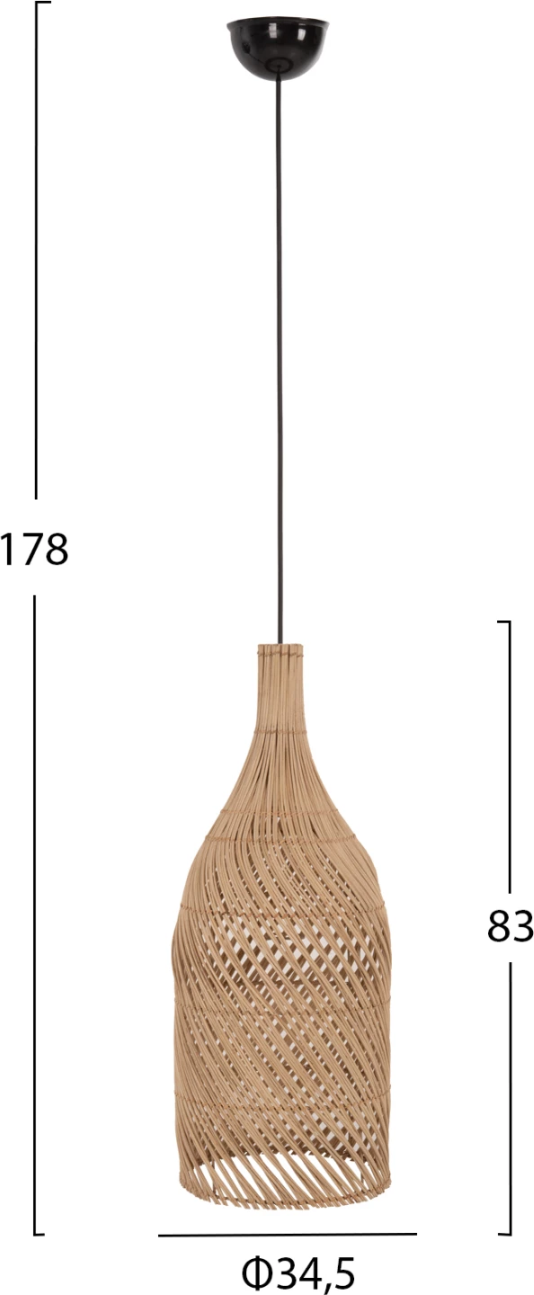Llambë varëse tavani FH7883 prej ratani natyral, ngjyrë natyrale, Φ34.5x178H cm