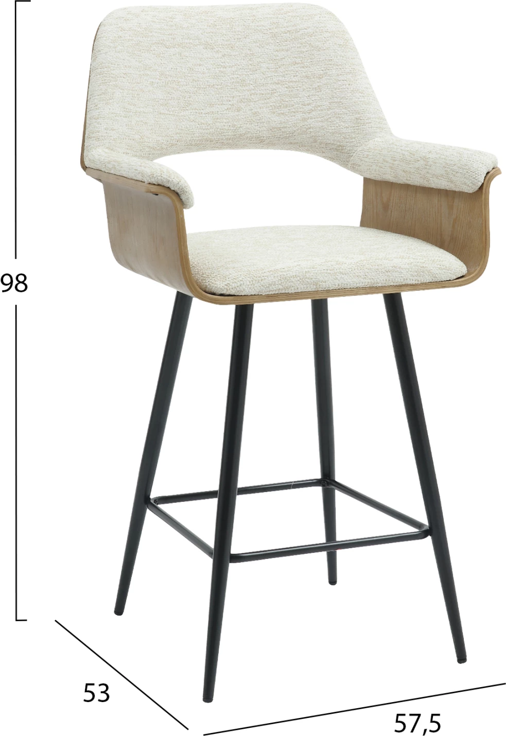 Karrige për bar, lartësi mesatare, CLIPP, FH9987.02, këmbë metali të zeza, pëlhurë ecru, 57.5x53x98H cm, set prej 2 copash