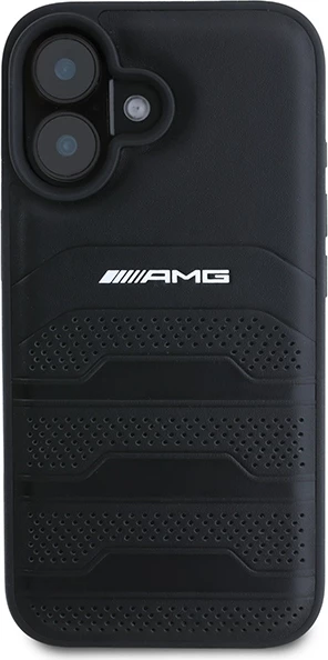 Mbështjellës Mercedes AMG për iPhone 16, lëkurë, i zi