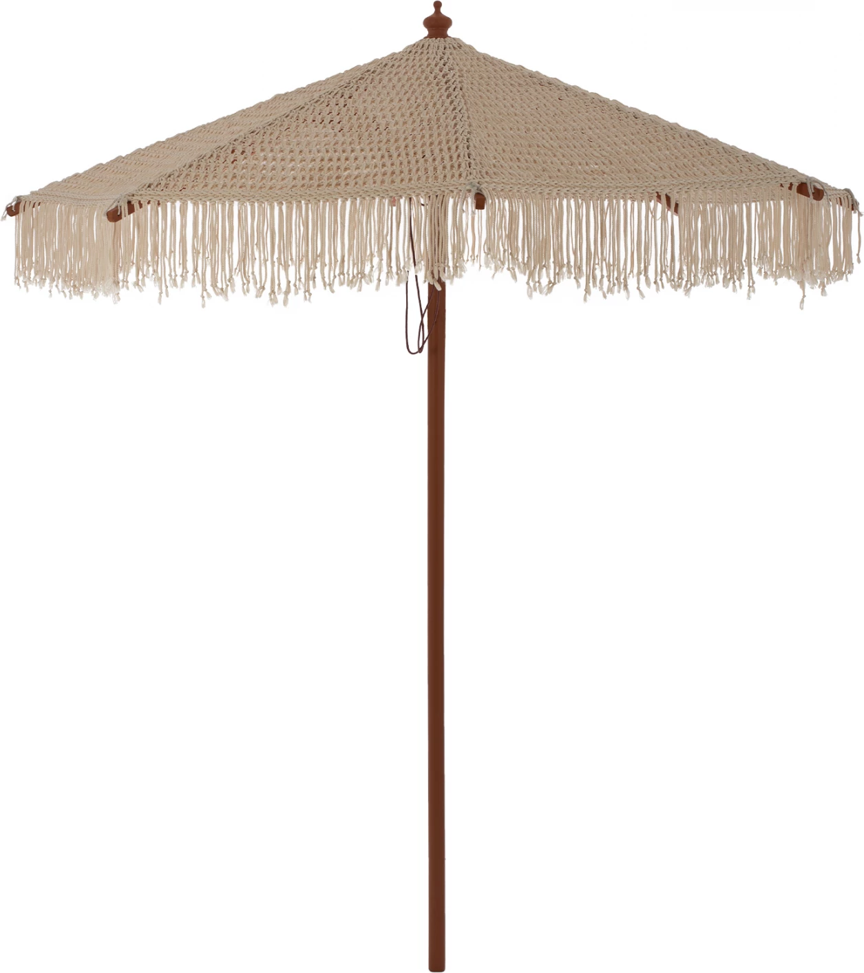 Ombrellë profesionale, makrame, dorëpunuar, ngjyrë bezhë, skelet druri, Φ2.3x2.50Y m, FH5779.01