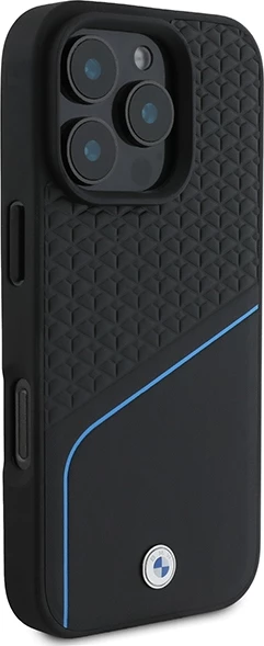 Mbështjellës, BMW, Signature Leather Textured & Line MagSafe, për iPhone 16 Pro, i zi