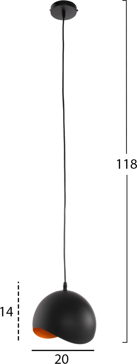 Llambë varëse tavani FH4165.01 sferë metalike e zezë dhe portokalli Φ20x118H cm