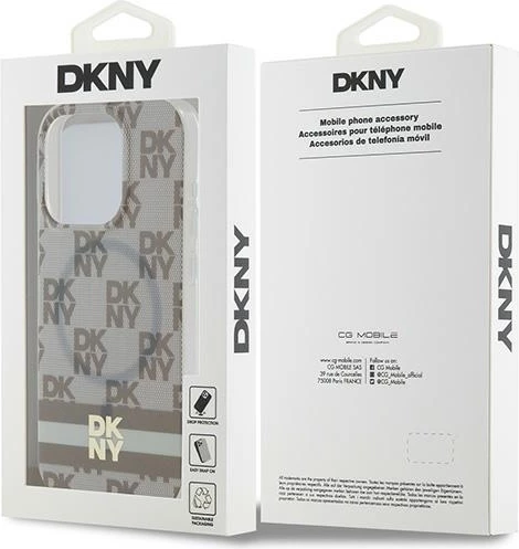 Mbështjellës DKNY IML Checkered Mono Pattern & Printed Stripes MagSafe për iPhone 14 Pro Max, bezhë