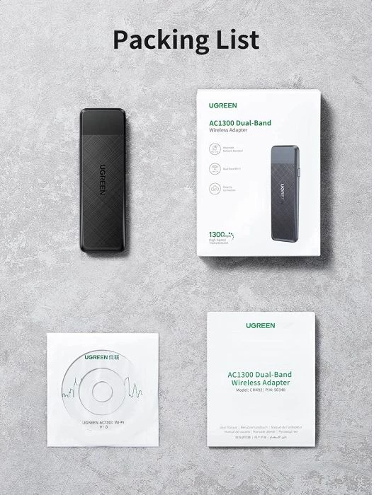 Adapter USB WiFi UGREEN AC1300 MPN 50340 1300Mbps Dual Band 2.4/5GHz USB 3.0 i zi