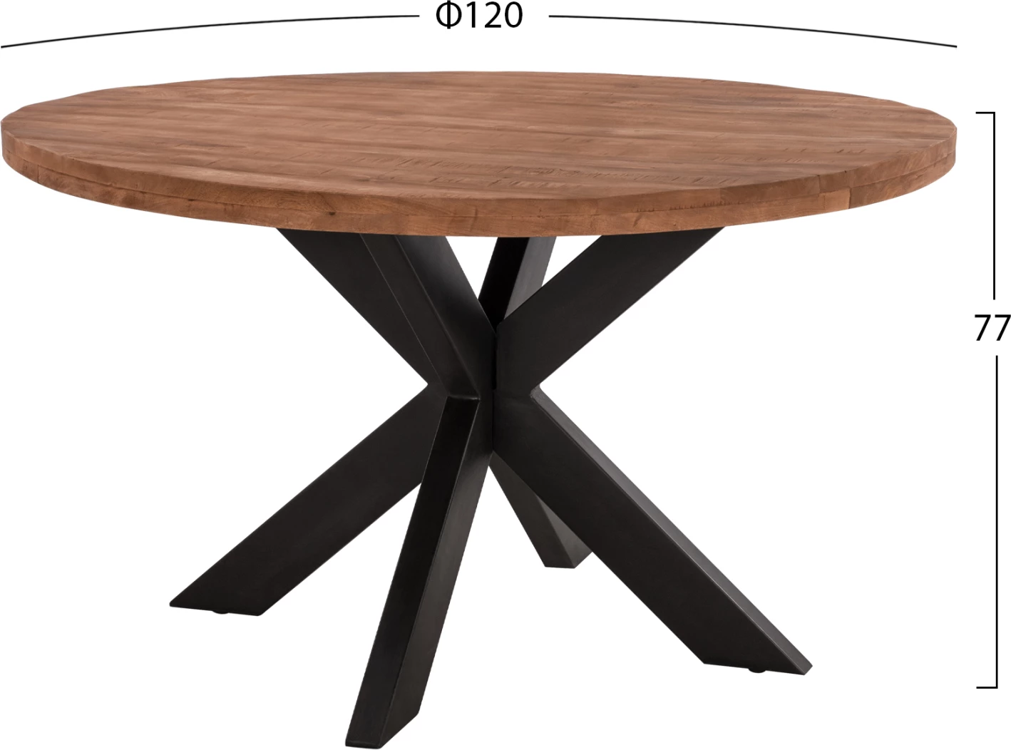 Tavolinë ngrënieje e rrumbullakët, MONTANA SUPERIOR, sipërfaqe druri akacieje të ngurtë, 4cm, Φ120Χ77Hcm