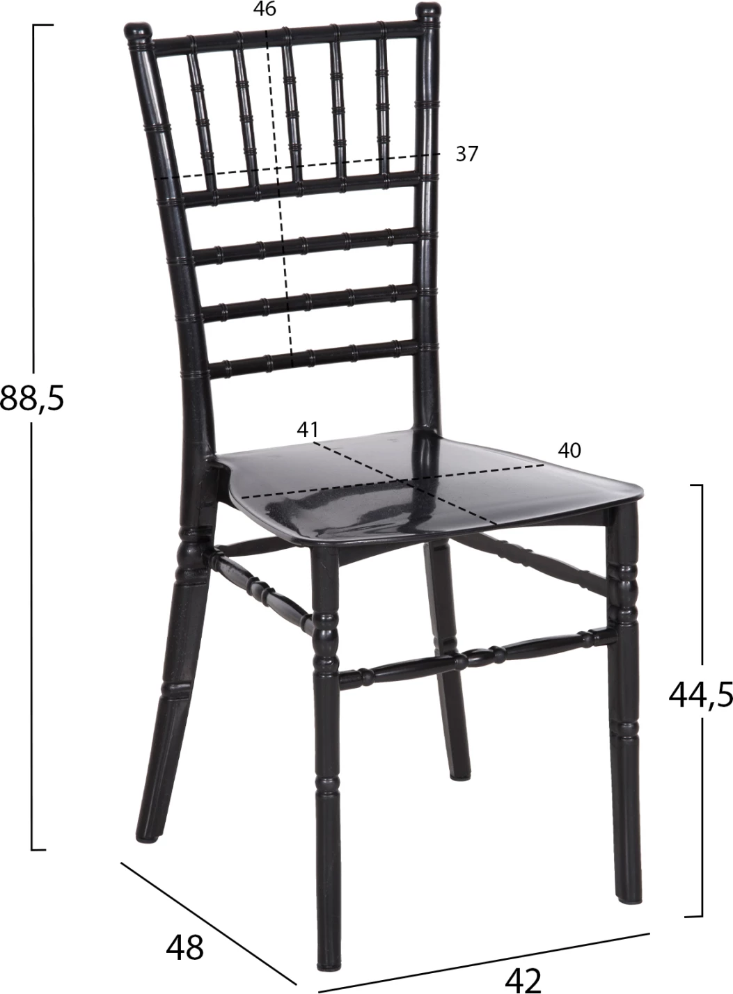 Karrige për katering polipropileni TIFFANY e re FH8058.07, e zezë me shkëlqim, 42x48x88,5H cm