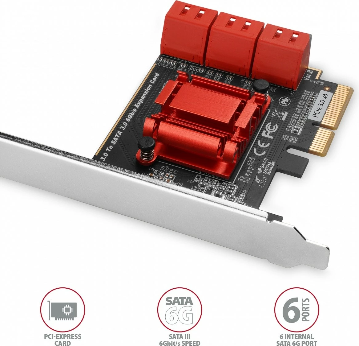 Kontroller SATA PCIe AXAGON PCES-SA6, 6 porta të brendshme SATA 6G, ASM1166, me kapak SP & LP