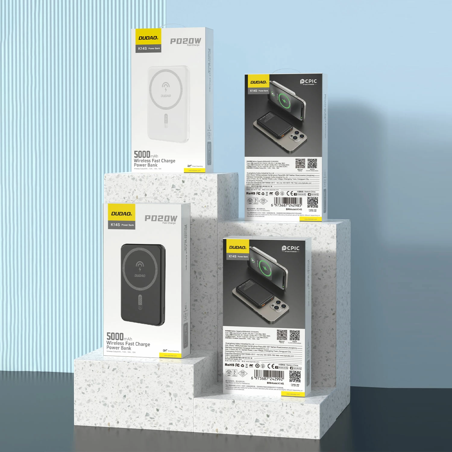 Powerbank Dudao K14S, 5000mAh, MagSafe, USB-C/USB-A, e bardhë