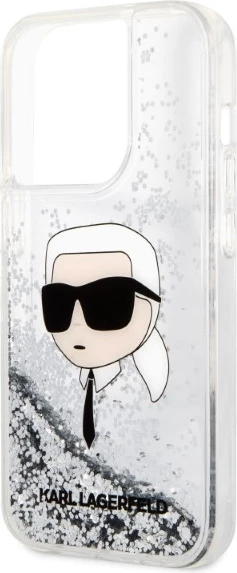 Mbështjellës Karl Lagerfeld KLHCP14LLNKHCH për iPhone 14 Pro 6.1", Glitter Karl Head, argjendtë