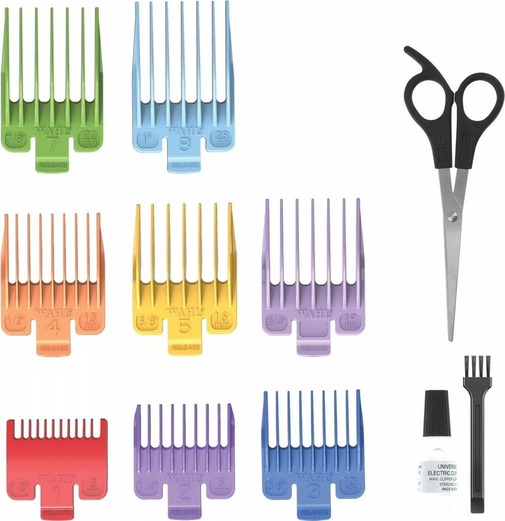 Makinë qethëse për kafshë, Wahl, Colour Pro Wireless 3027682, bateri 120 min, gjerësi teh 40 mm, 8 krehra 3–25 mm, multikolor, set aksesorësh