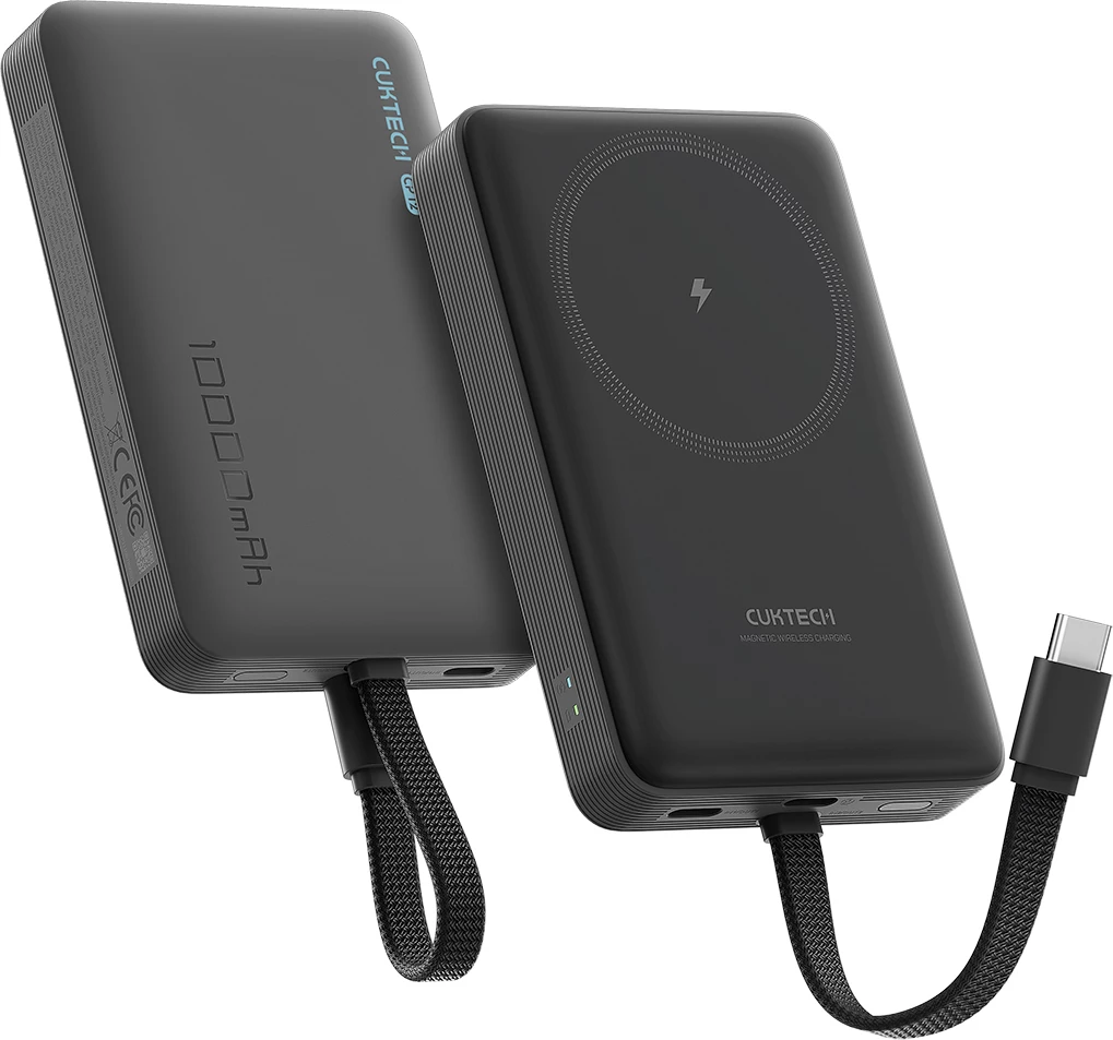 Power bank Cuktech CP132ML 10000mAh MagSafe kompatibil 22.5W USB-C me kabllo të integrume 7.5W wireless, e zezë