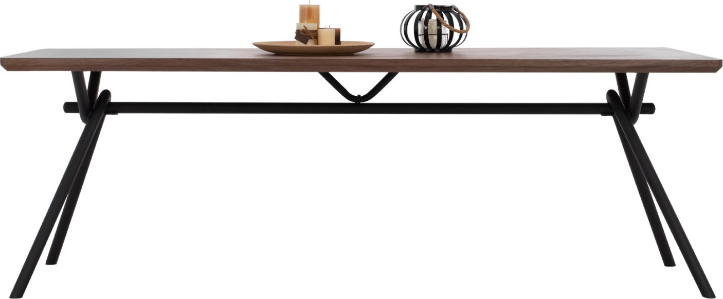 Tavolinë ngrënieje MANDY, MDF, ngjyrë arre, këmbë metali, 220x90x75 cm