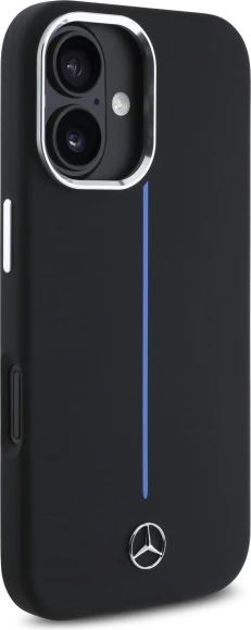 Mbështjellës Mercedes Silicone me MagSafe për iPhone 16, Zi me vijë blu