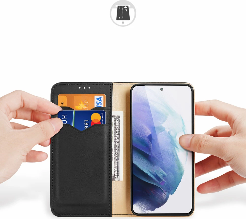 Mbështjellës Dux Ducis Hivo për Samsung Galaxy S22+, lëkurë natyrale, me xhepa, i zi