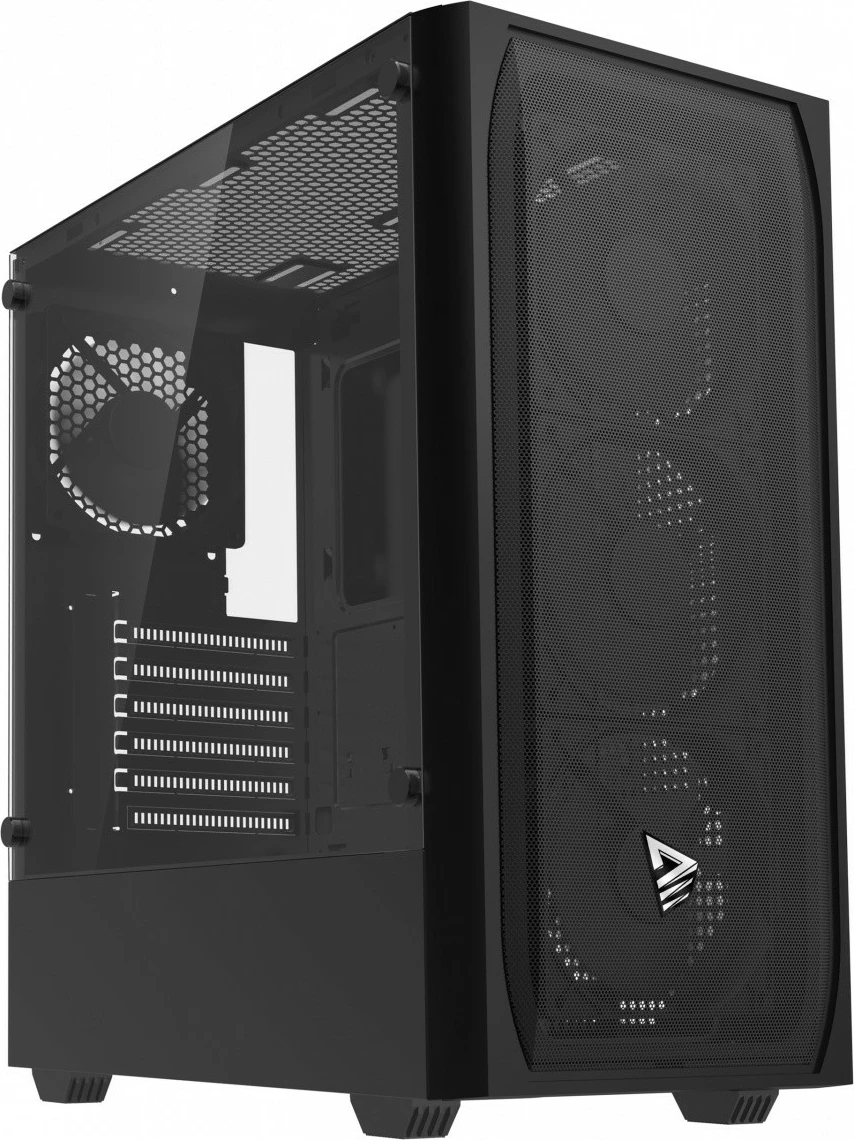 Kasë, Savio NOCTIS FLOW X1, Midi Tower ATX, 4x120 mm PWM, xham i temperuar, rrjetë frontale, e zezë