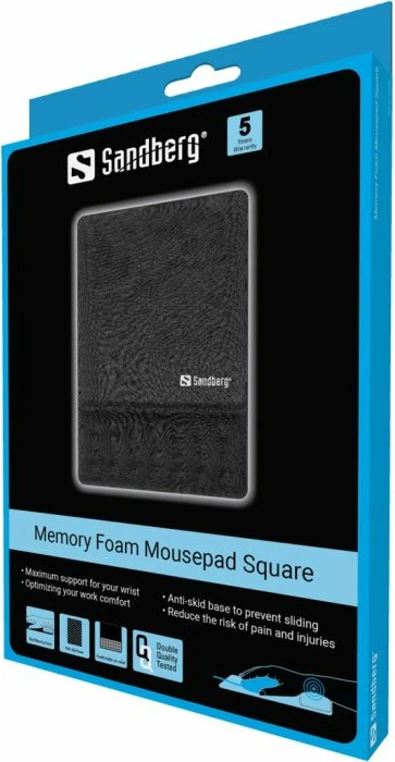 Mauspad SANDBERG Memory Foam 520-38 me mbështetje për kyç, 25×18 cm, i zi