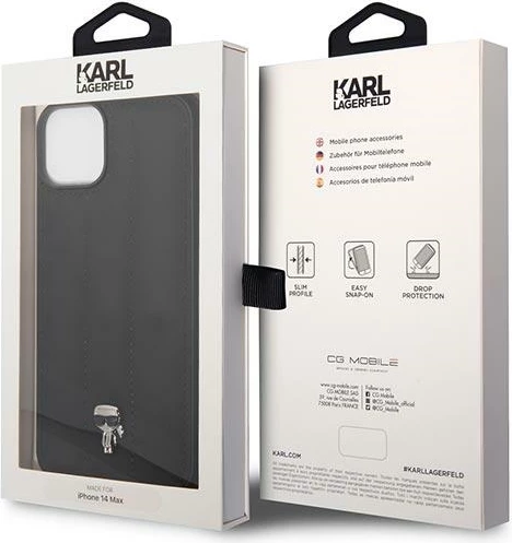 Mbështjellës Karl Lagerfeld KLHCP14MPSQPK për iPhone 14 Plus, hardcase, Puffy Ikonik Pin, e zezë