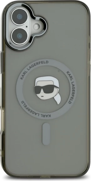 Mbështjellës Karl Lagerfeld IML Metal Karl Head MagSafe për iPhone 16, Zi