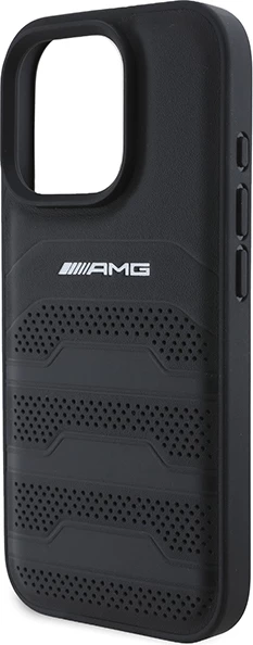 Mbështjellës Mercedes AMG për iPhone 16 Pro Max, lëkurë, i zi