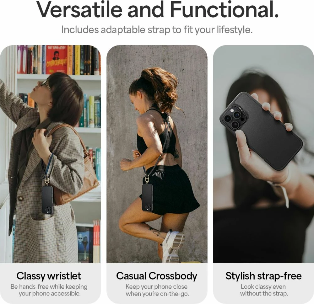 Mbështjellës Spigen Cyrill Classic Charm MagSafe për iPhone 16 Pro, i zi, me rrip