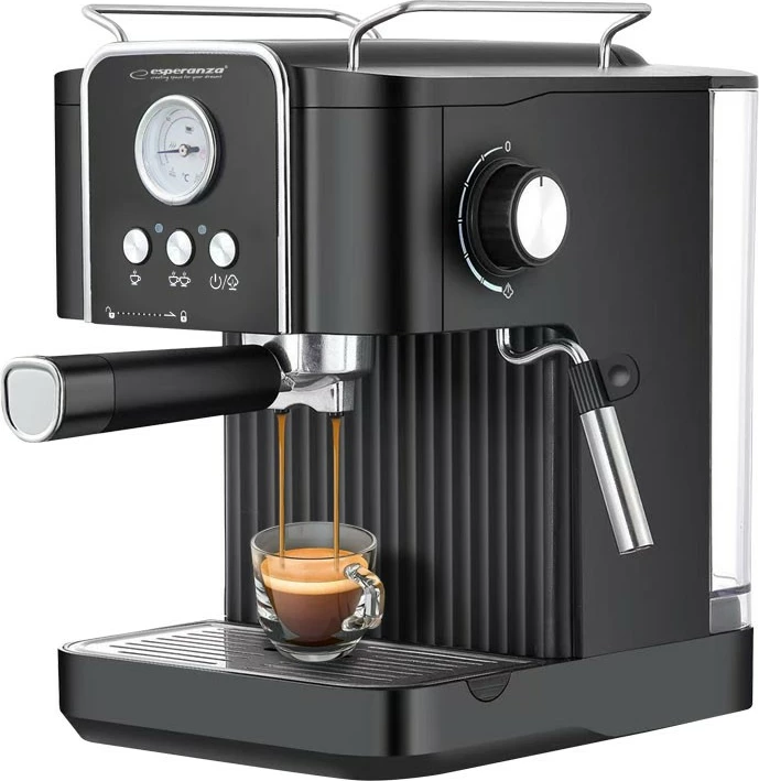 Makinë espresso me portafilter, Esperanza EXCELSA, 1.8L, 20 bar, 850W, shkumues qumështi, e zezë/argjendtë