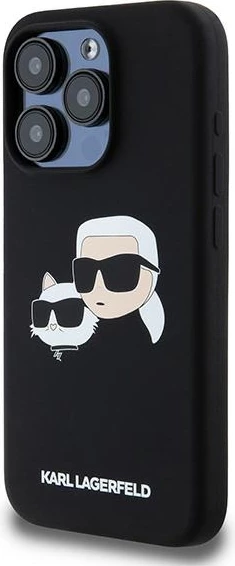 Mbështjellës Karl Lagerfeld Silicone Karl & Choupette MagSafe për iPhone 15 Pro Max, zi