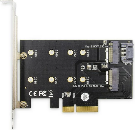 Kartë zgjeruese Digitus DS-33170 për SSD M.2 NGFF/NVMe, PCIe 3.0 x4, me kabllo SATA, e zezë
