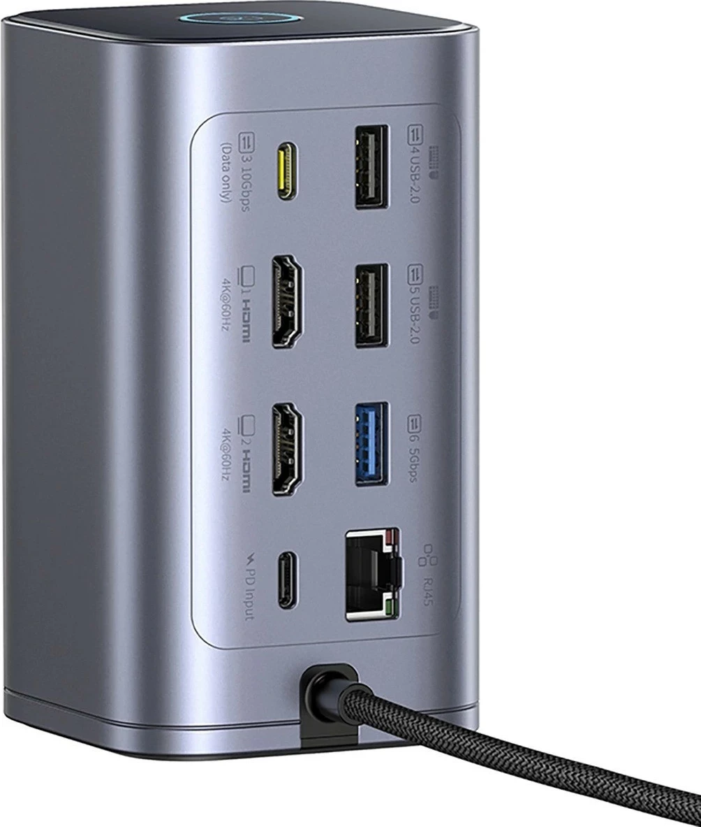 Doking stacion Baseus Air Spacemate 12n1, USB-C, 2xHDMI 4K@60Hz, 2xUSB-C 10Gb/s, 2xUSB-A 5Gb/s, 2xUSB-A 480Mb/s, RJ45, SD/microSD, USB-C PD, hiri