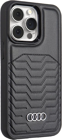 Mbështjellës Audi për iPhone 13 Pro Max, lëkurë sintetike, MagSafe, zi