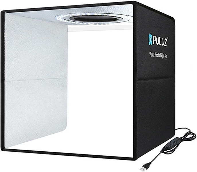Çadër fotografike Puluz PU5032B, 30x30x30 cm, 112 LED, 6 sfonda, e zezë