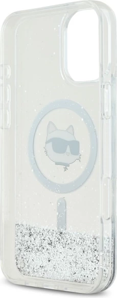 Mbështjellës Karl Lagerfeld Liquid Glitter Choupette Head MagSafe për iPhone 16, Transparent